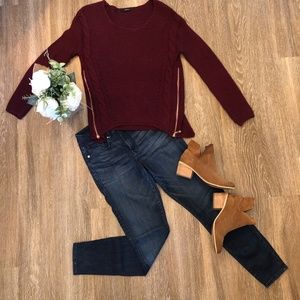 Maroon Sweater with Gold Zippers - M/L